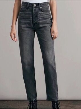 Rag & Bone 30 X 31 Jeans Rachel Barrel Leg High Rise Kamari Black Cotton $265